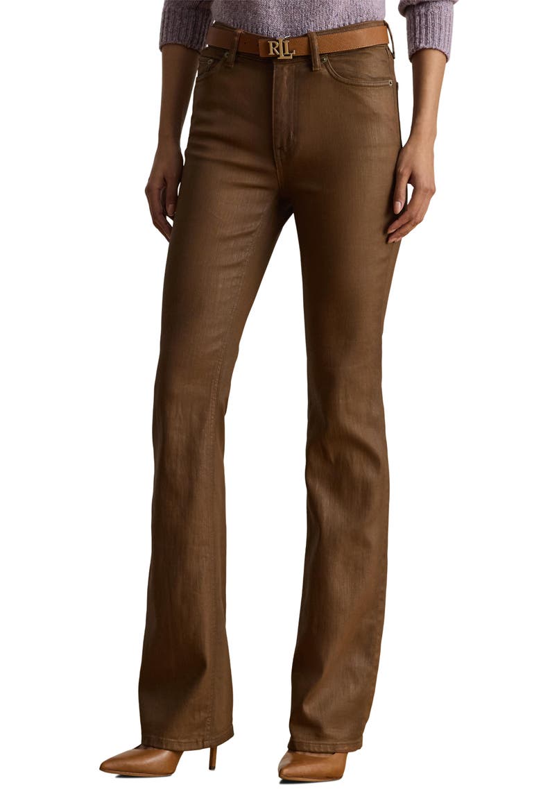Coated High Waist Bootcut Jeans, Main, color, DARK TERRACOTTA