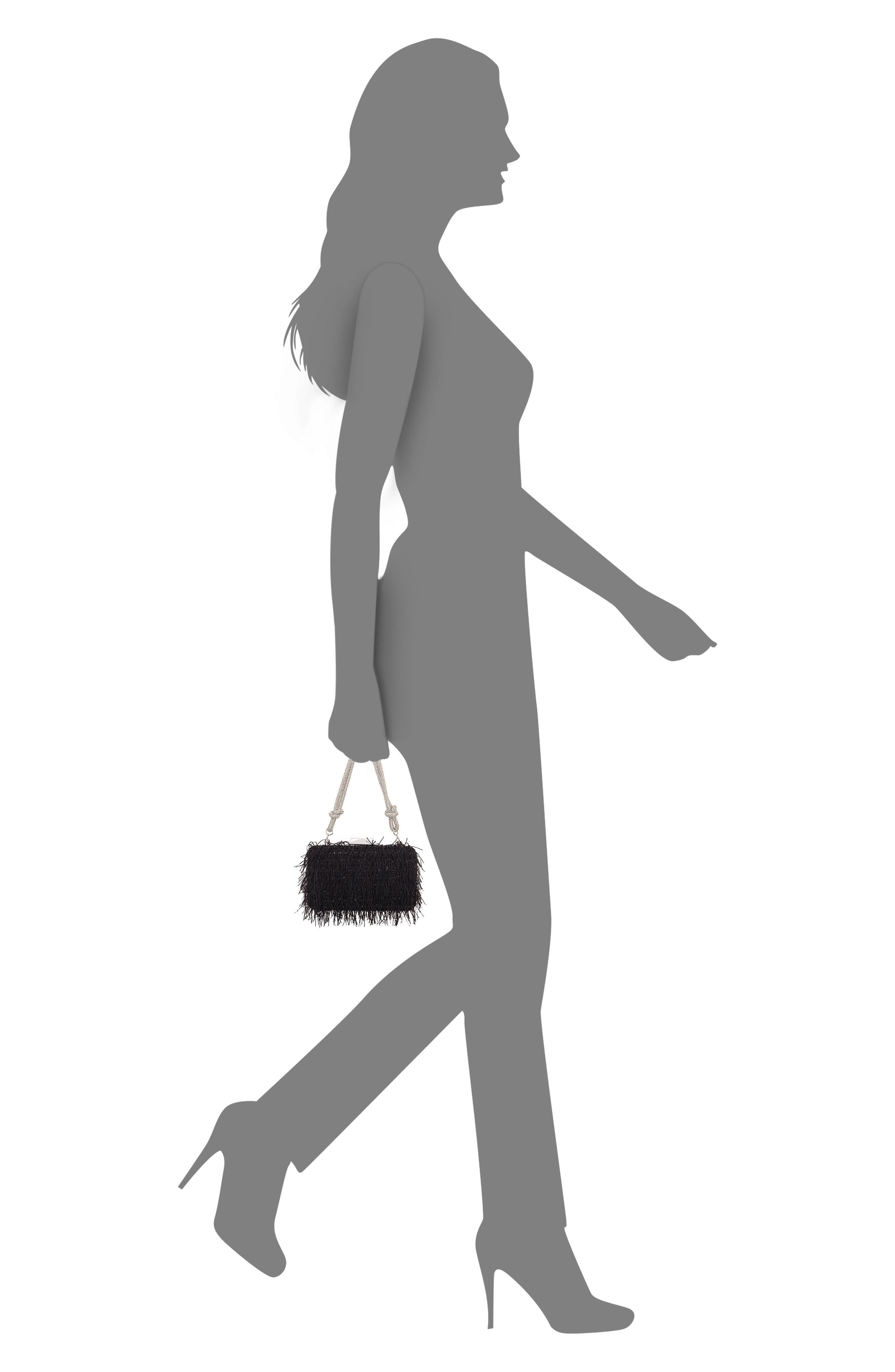 Nina Fringe Crystal Cord Minaudiere, Alternate, color, Black