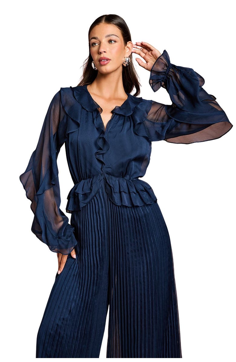 Coast Soft Chiffon Frill Jumpsuit, Alternate, color, Navy