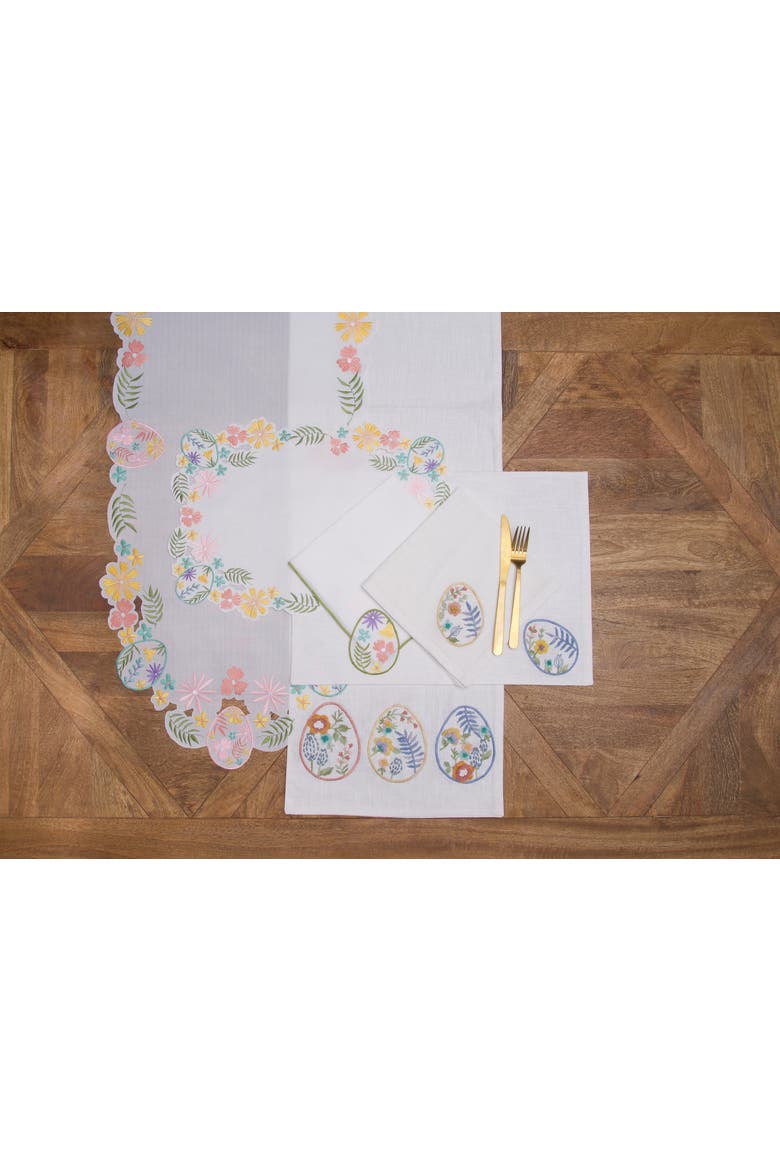 Floral Easter Egg Embroidered Hemstitch Set of 6 Cloth Napkins, Alternate, color, Blue