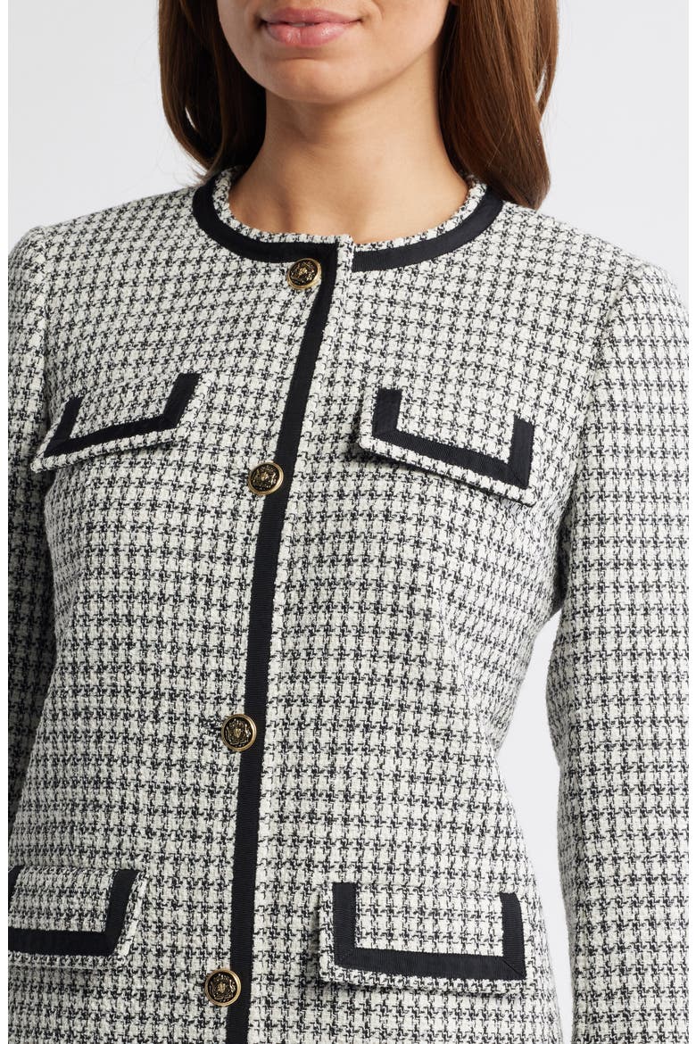 Houndstooth Tweed Long Sleeve Sheath Dress, Alternate, color, ANNE WHITE/ ANNE BLACK