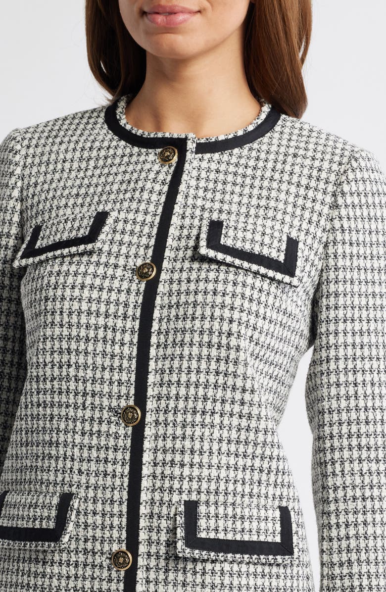 Anne Klein Houndstooth Tweed Long Sleeve Sheath Dress, Alternate, color,
