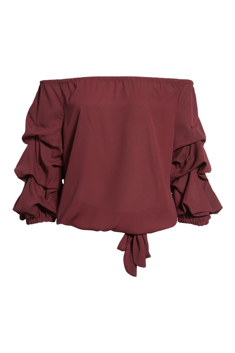 Tie Waist Off the Shoulder Blouse, Alternate, color, CRISP MERLOT