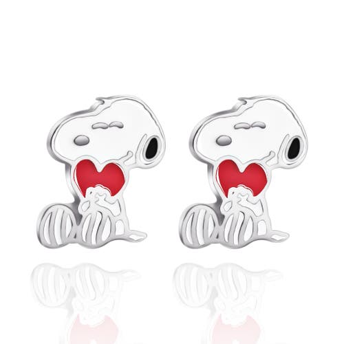 Peanuts Snoopy Heart Stud Earrings, Silver Plated In Silver