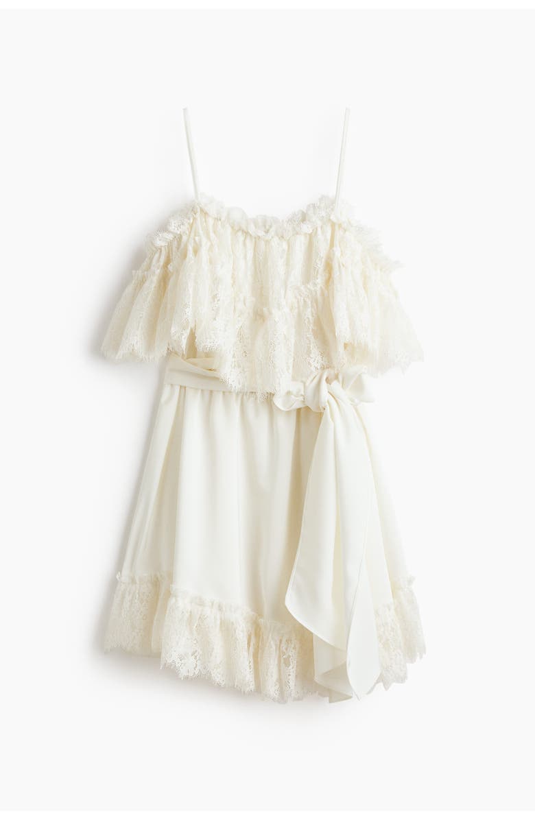 H&M Lace-trimmed satin dress, Alternate, color, Ivory