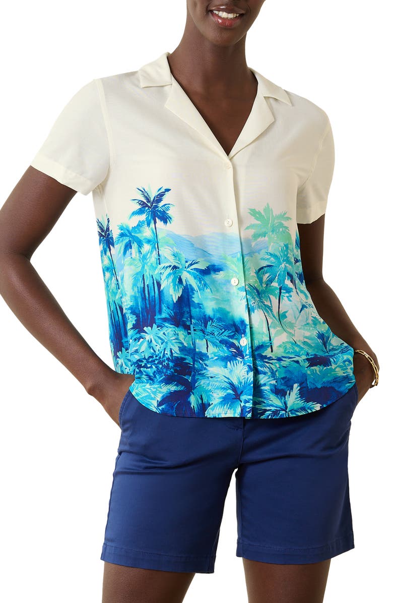 Tommy Bahama Oceanside Views Silk Camp Shirt, Main, color, Coconut