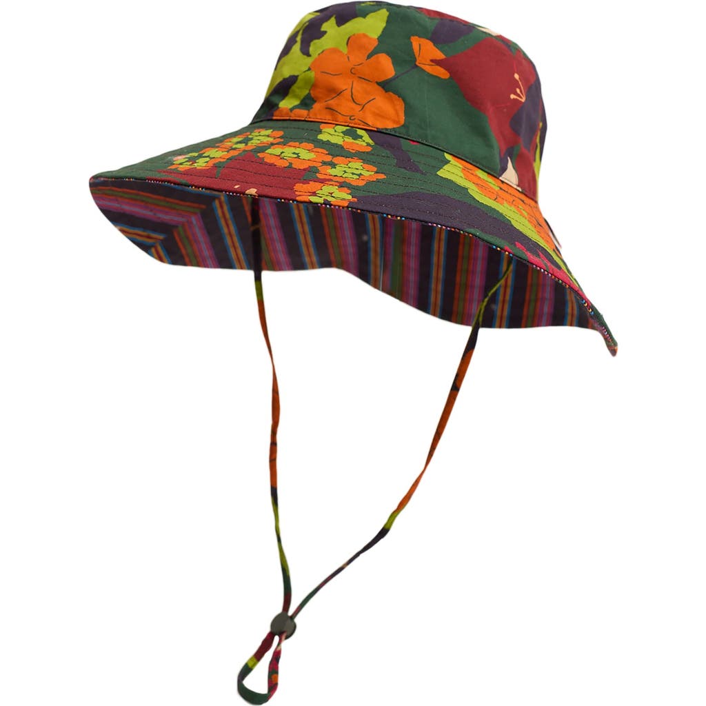 Lost Pattern Nyc Frida X Lost Pattern "frida's Garden" Cotton Reversible Sun Hat In Green