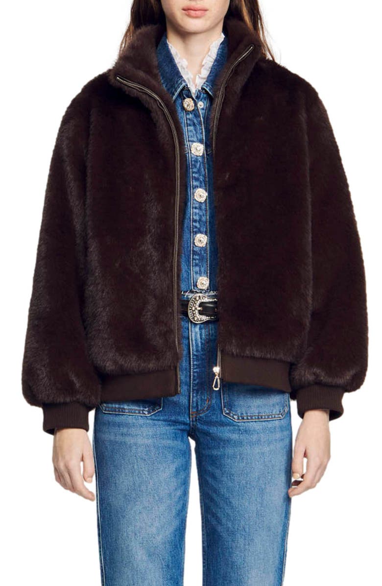SANDRO Babel Faux Fur Jacket, Main, color, 