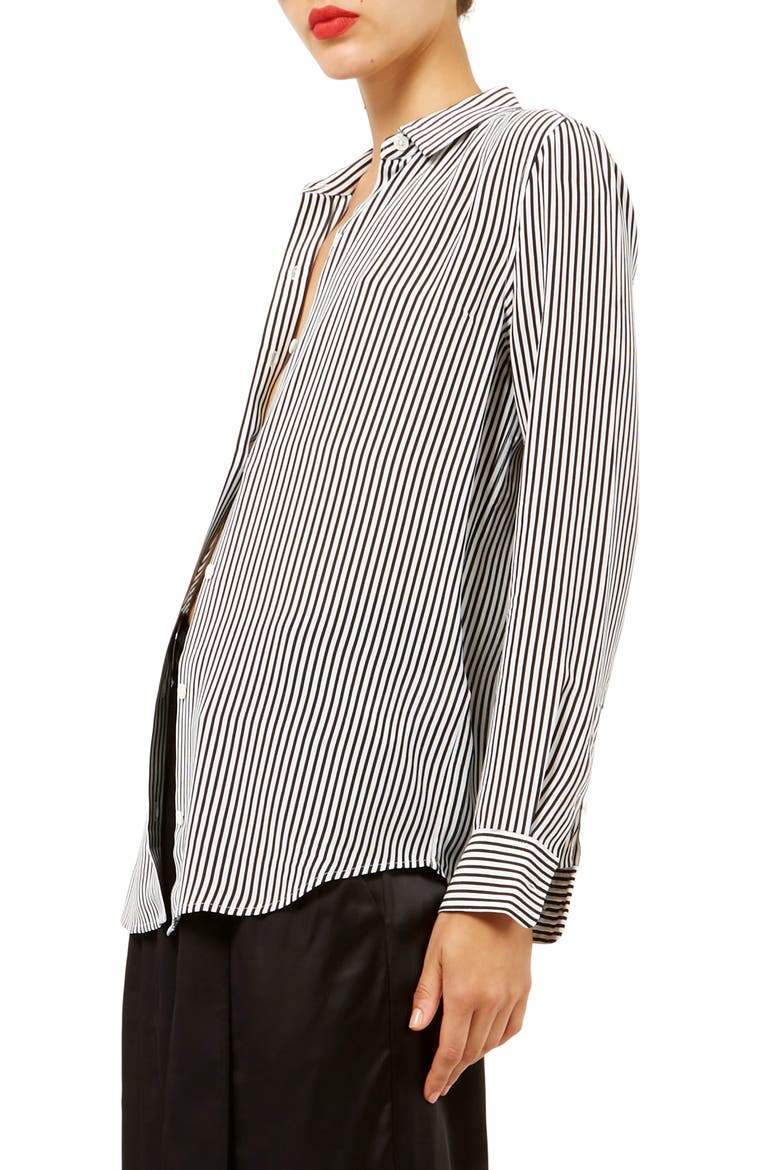 Essential Stripe Silk Shirt, Alternate, color, BRI WHT-TB