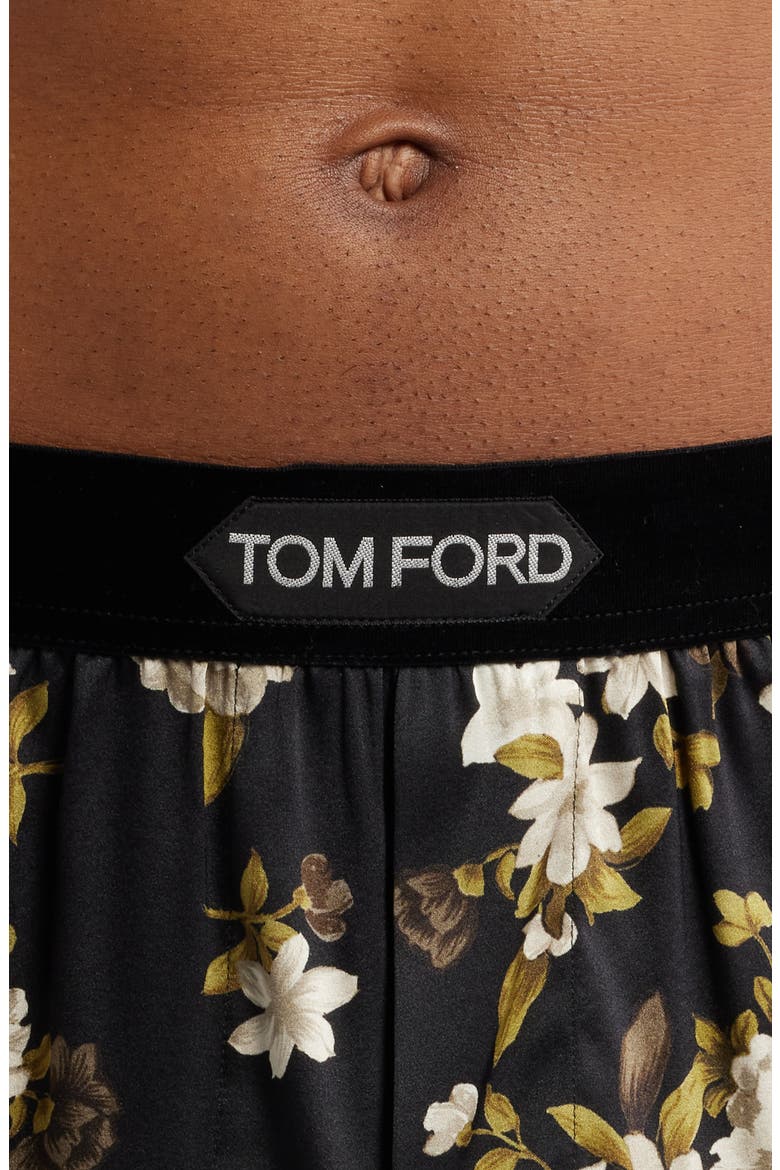 Floral Print Stretch Silk Boxers, Alternate, color, BLACK/ IVORY