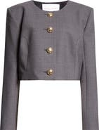 Carolina Herrera Collarless Stretch Virgin Wool Crop Jacket