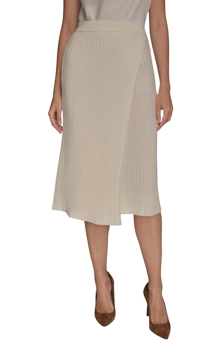 Donna Karan New York Wrap Rib Midi Sweater Skirt, Main, color, Ivory