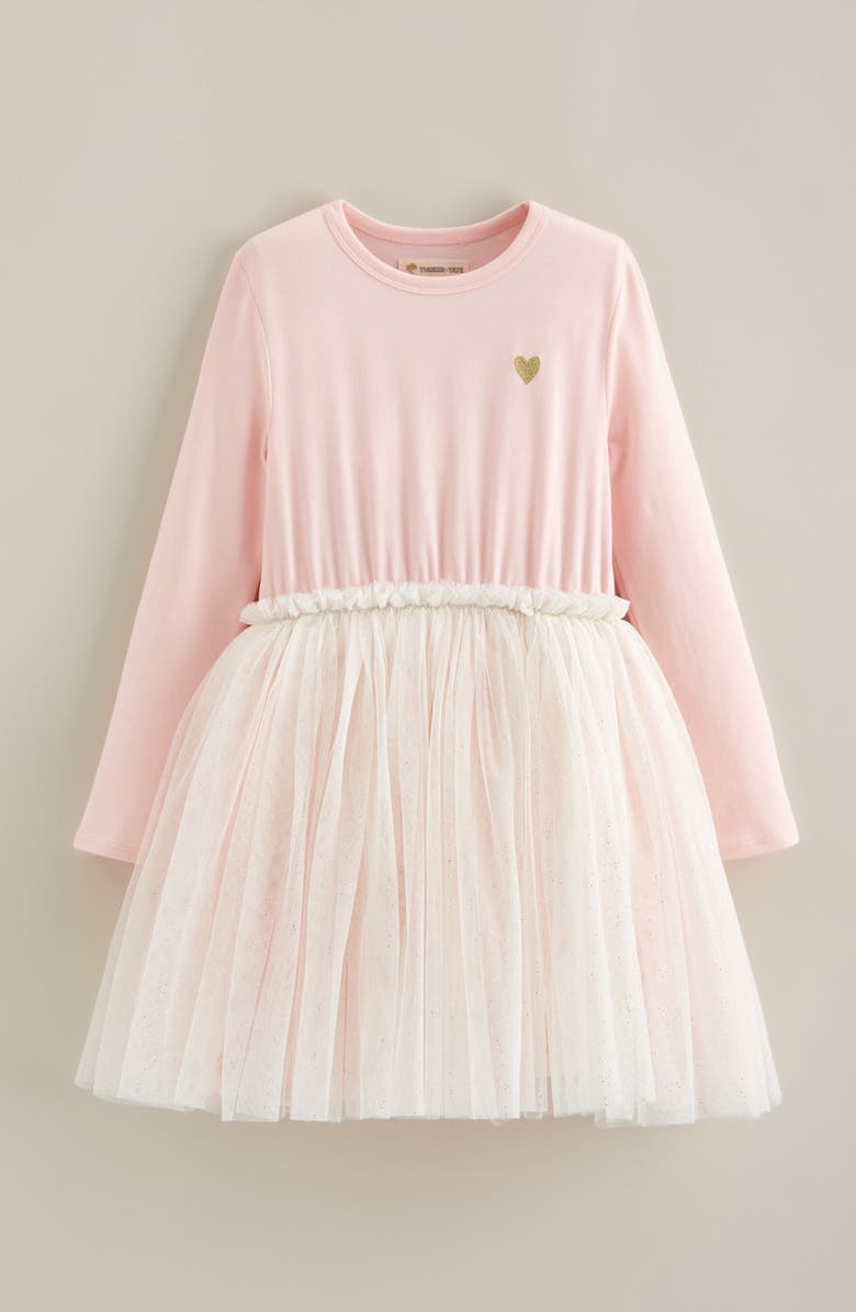 Tucker + Tate Kids' Long Sleeve Jersey & Tulle Dress, Main, color, Pink Balm- Gold Heart