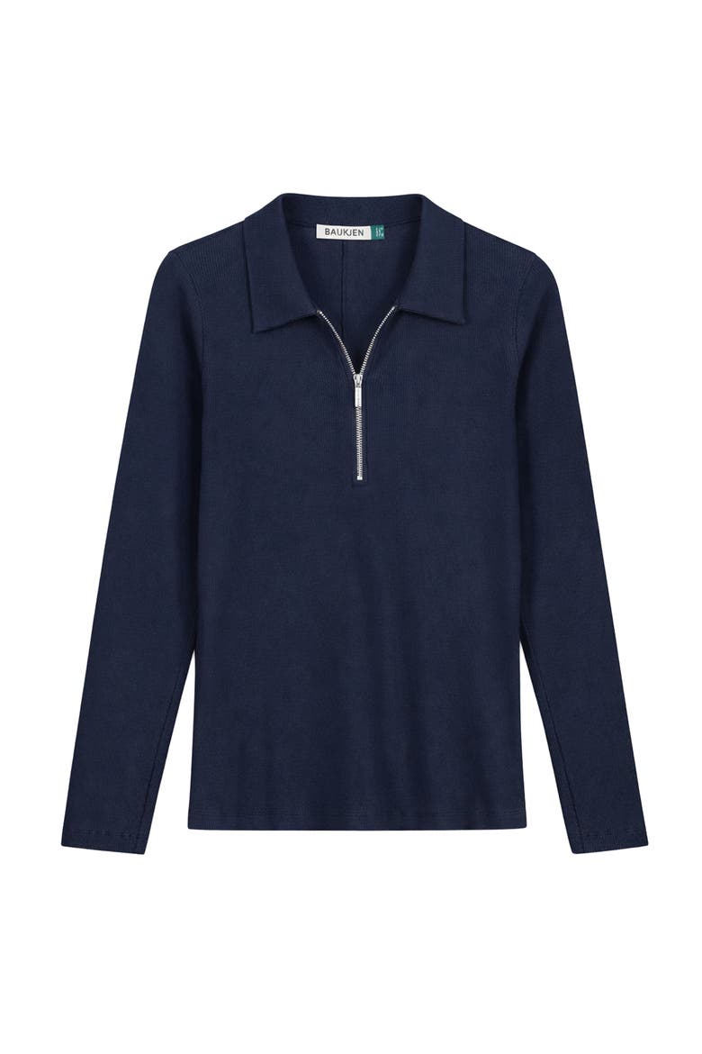 Cotton Zip Collar Ribbed Top, Alternate, color, Classic Navy