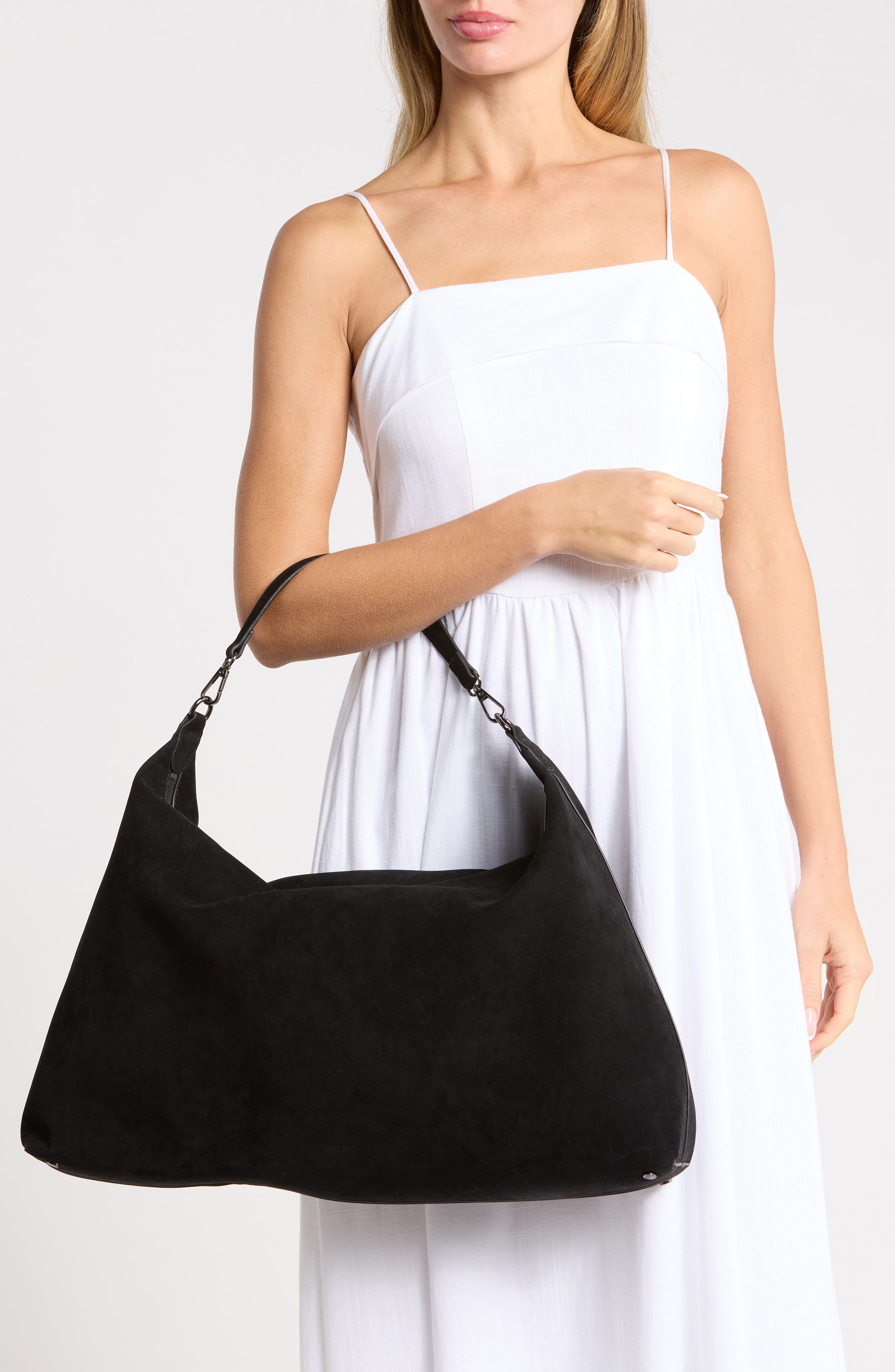 Faux Suede Hobo Bag, Alternate, color, BLACK