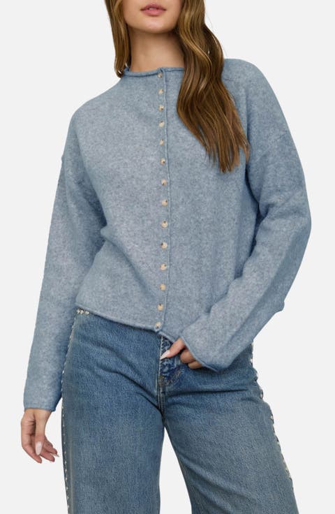 Raw Edge Mock Neck Cardigan