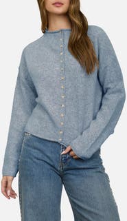 Blu Pepper Raw Edge Mock Neck Cardigan