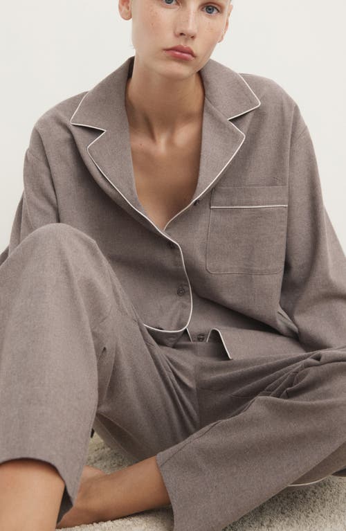 Mango Contrast Piping Mélange Cotton Flannel Pajamas In Neutral