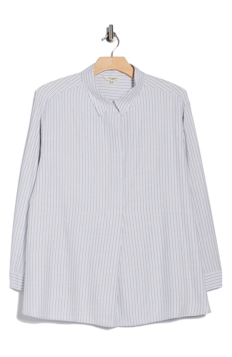 MAX STUDIO Stripe Popover Tunic, Main, color, White/ Brown/ Blue Stripe