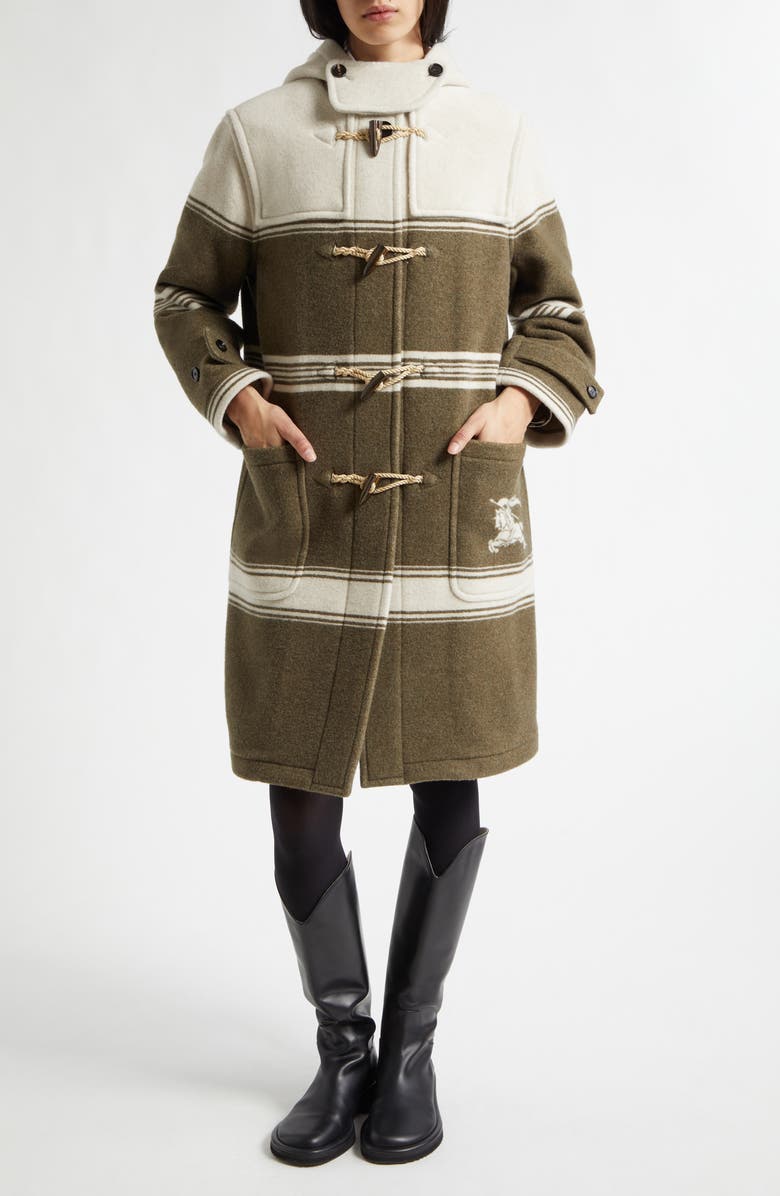 Burberry Evie Duffle Coat, Main, color, Scout Green Ip Strpe