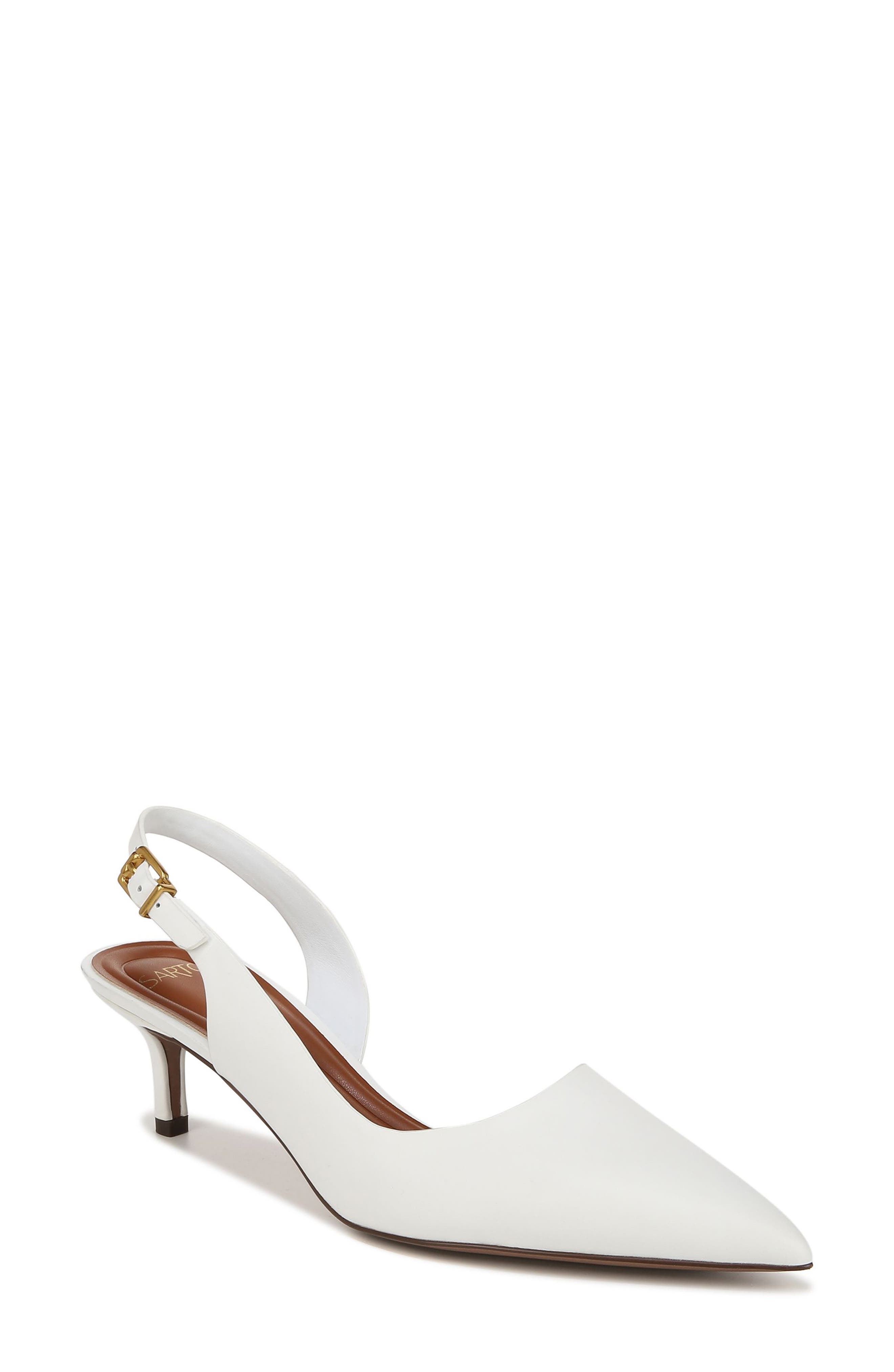Kimberly Half d'Orsay Pointed Toe Kitten Heel Pump, Main, color, WHITE