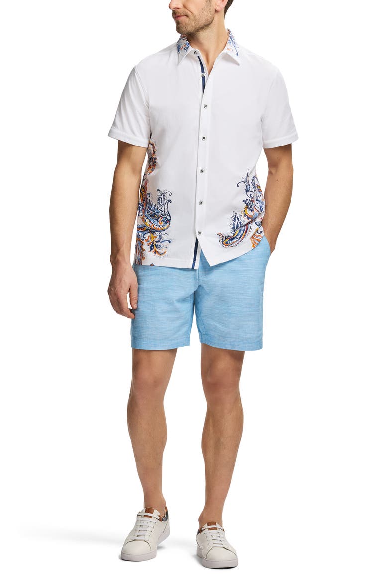 Paisley Short Sleeve Cotton Button-Up Shirt, Alternate, color, WHITE
