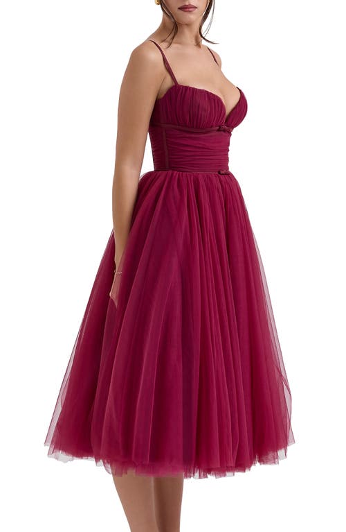 House Of Cb Countess Sleeveless Tulle Midi Dress In Cabernet