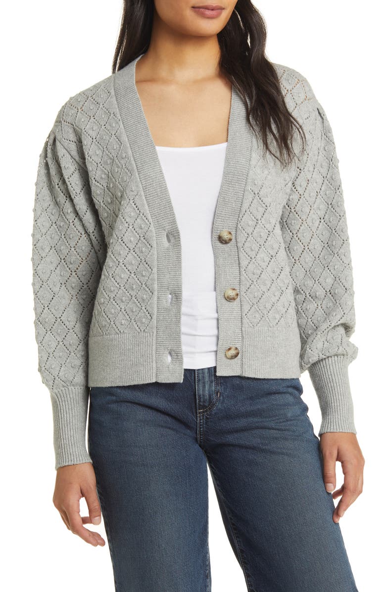 Caslon<sup
®</sup
 Pointelle Deep V-Neck Cardigan, Alternate, color, 