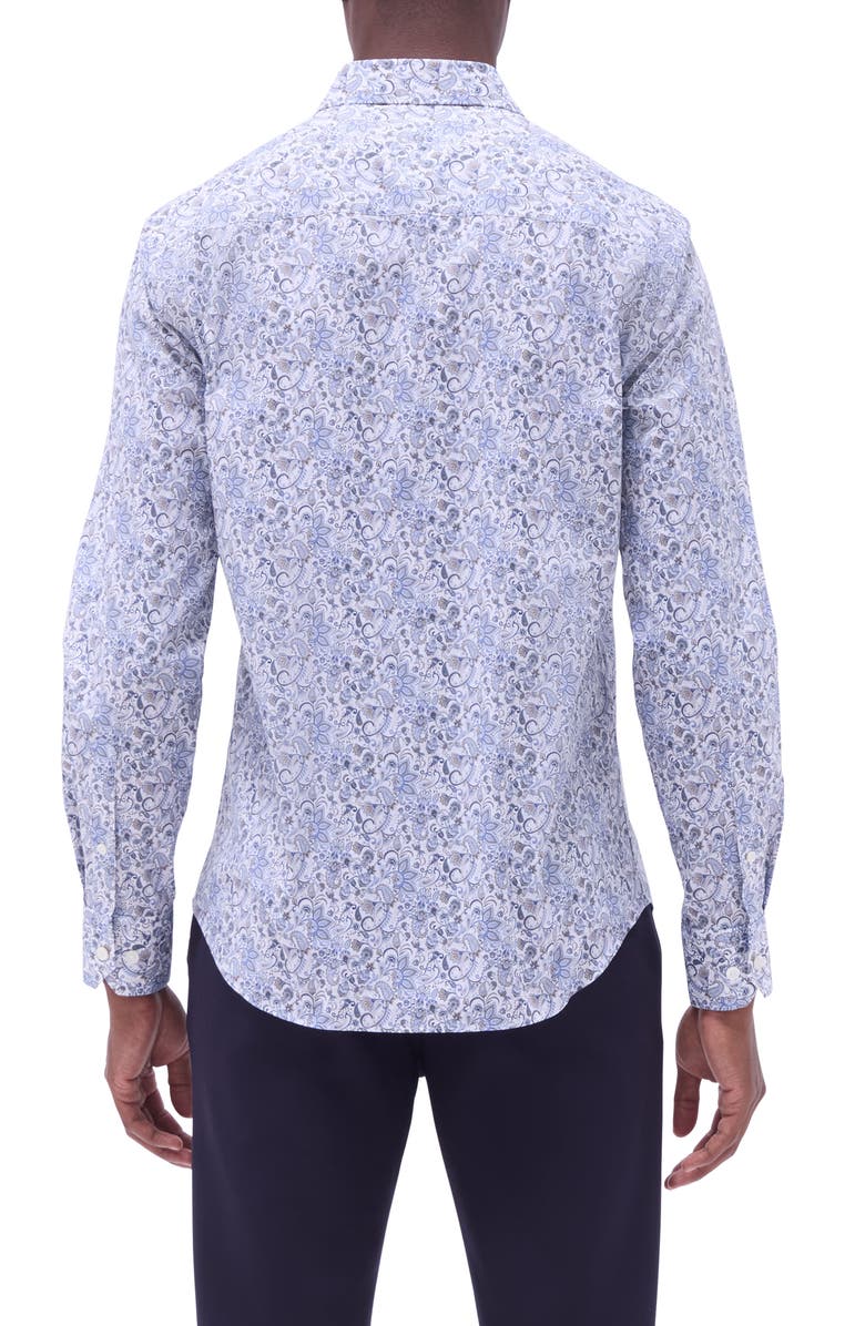 Bugatchi Axel Paisley Shaped Fit Stretch Cotton Button-Up Shirt, Alternate, color, Air Blue