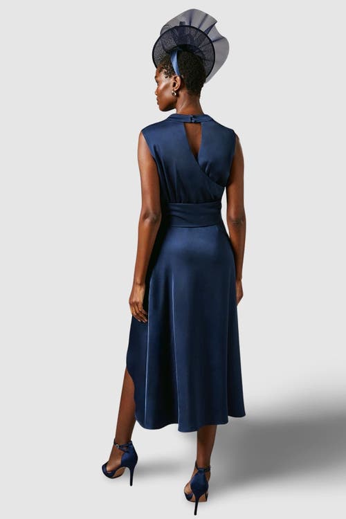 Coast Satin Twist Waist Midi Dress In Blue
