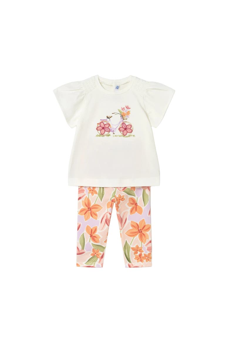 Graphic Top and Floral Legging Set, Main, color, White