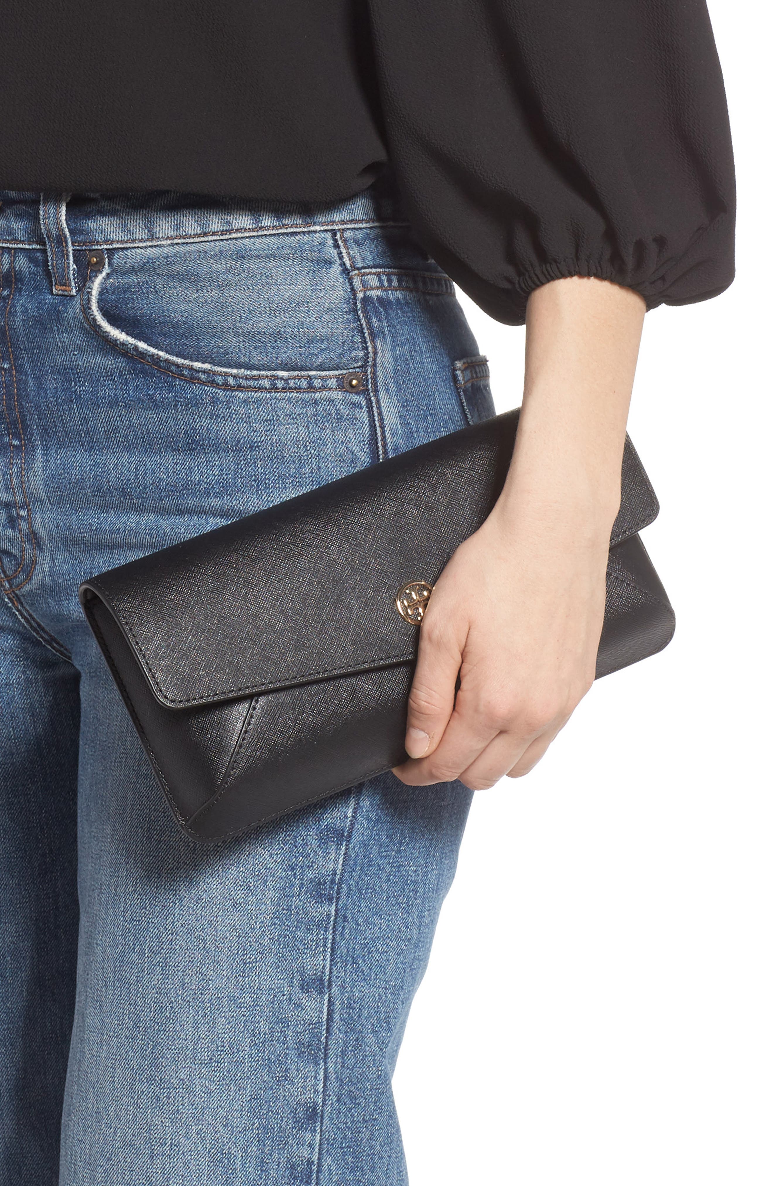 Tory Burch Robinson Leather Clutch, Alternate, color, 