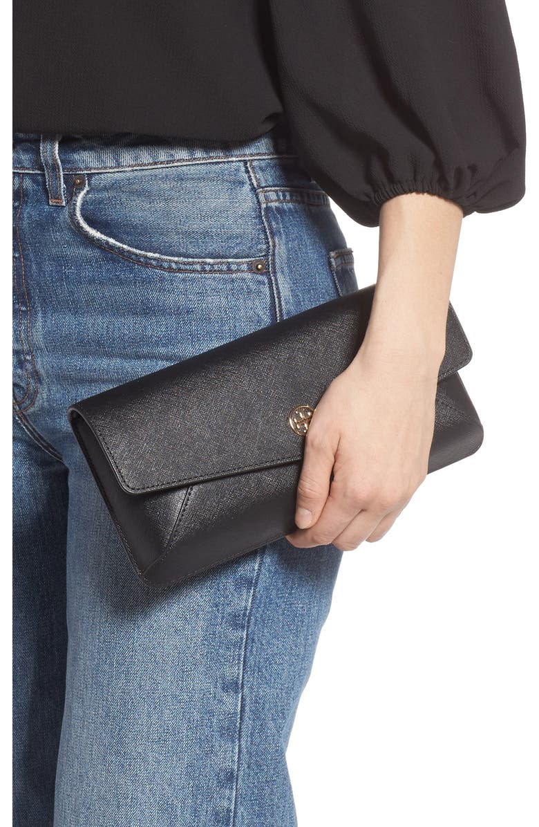 Tory Burch Robinson Leather Clutch, Alternate, color,