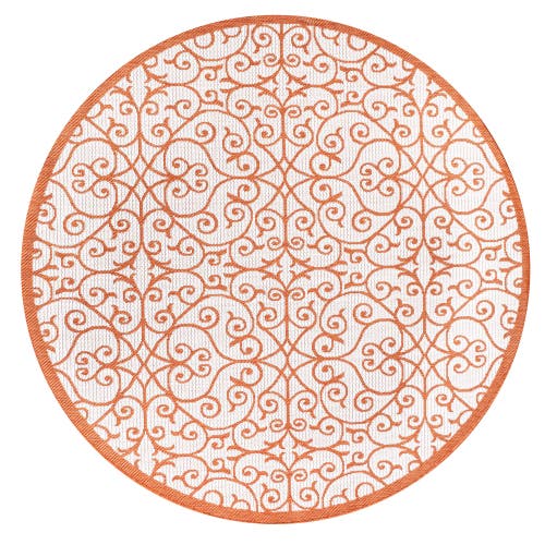 Jonathan Y Madrid Vintage Filigree Textured Weave Indoor/outdoor Round Area Rug In Cream/orange