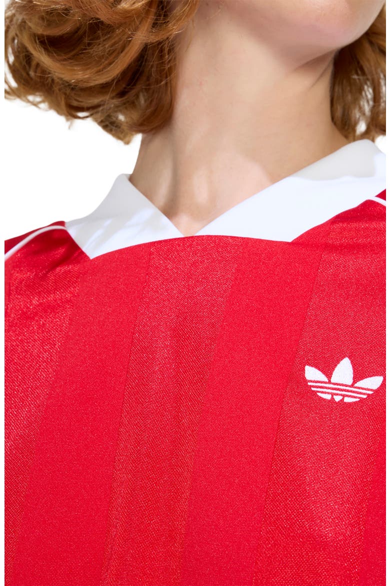 3-Stripes Jacquard V-Neck Top, Alternate, color, BETTER SCARLET/