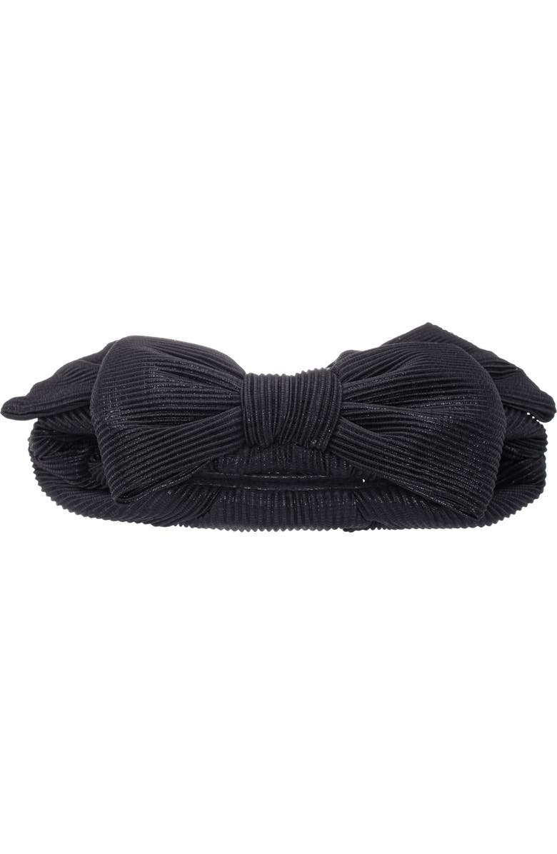 Nina Pleated Bow Clutch, Alternate, color, Black