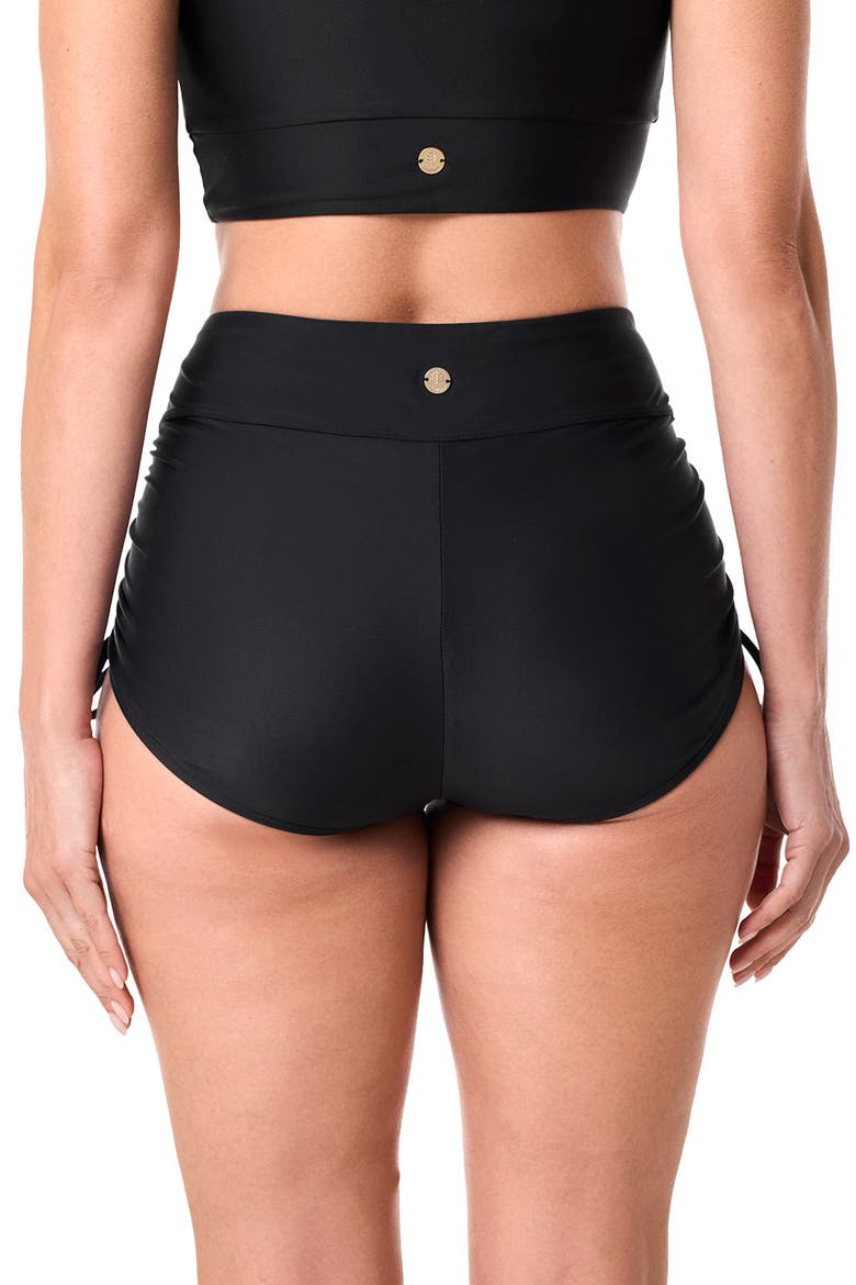 Women's Bayshore Ruche Swim Shorts, UPF 50+ Sun Protection, Alternate, color, Black