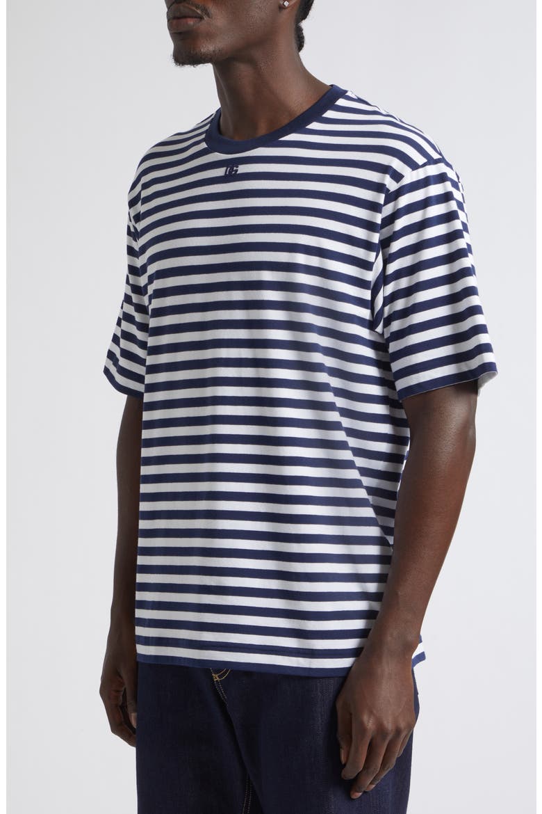 Embroidered Logo Stripe Stretch Cotton T-Shirt, Alternate, color, RIGATO