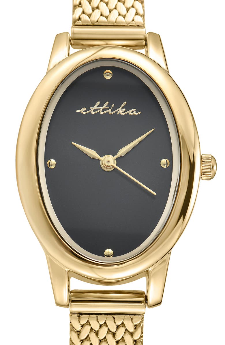 Ettika Oval Face Mesh Strap Watch, Alternate, color, Black And Gold