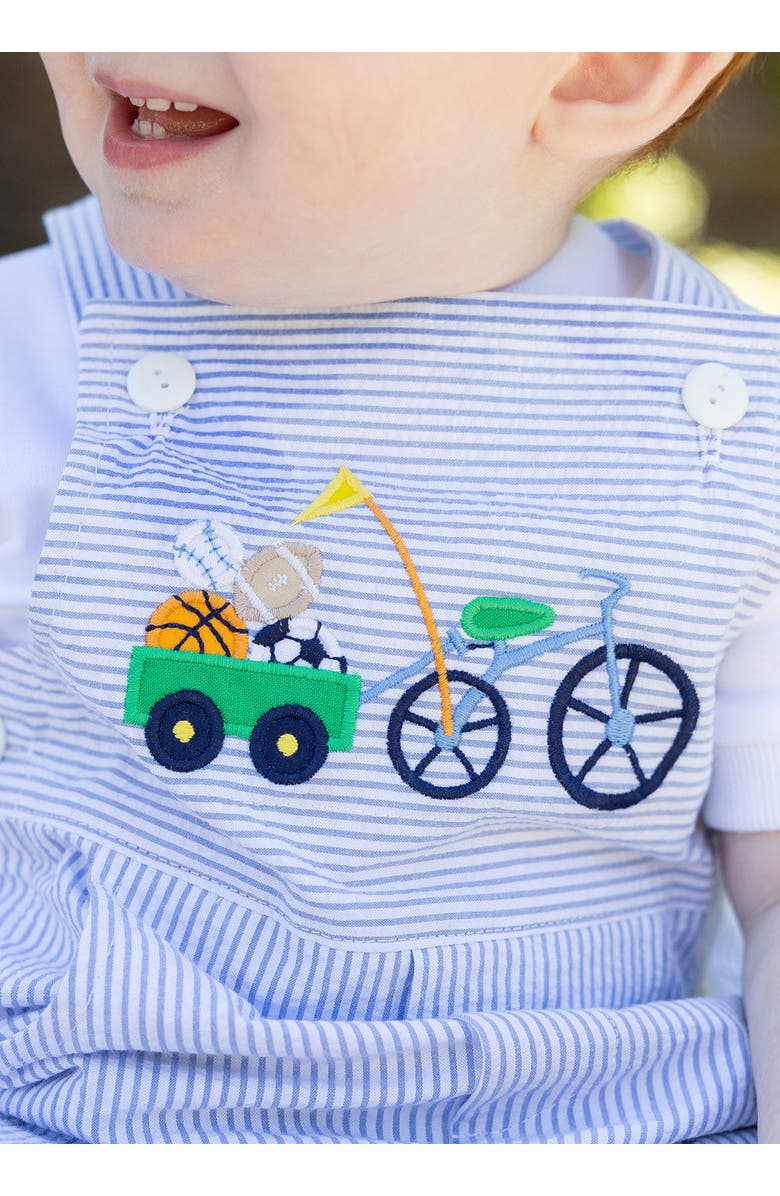 Florence Eiseman Seersucker Shortall With Bike & Sport Balls, Alternate, color, Blue / White