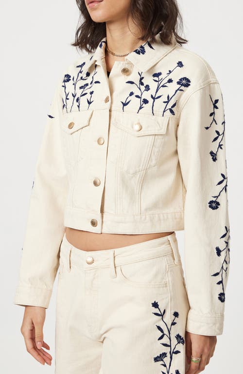 Mavi Jeans Harmony Floral Embroidered Crop Denim Jacket In Neutral