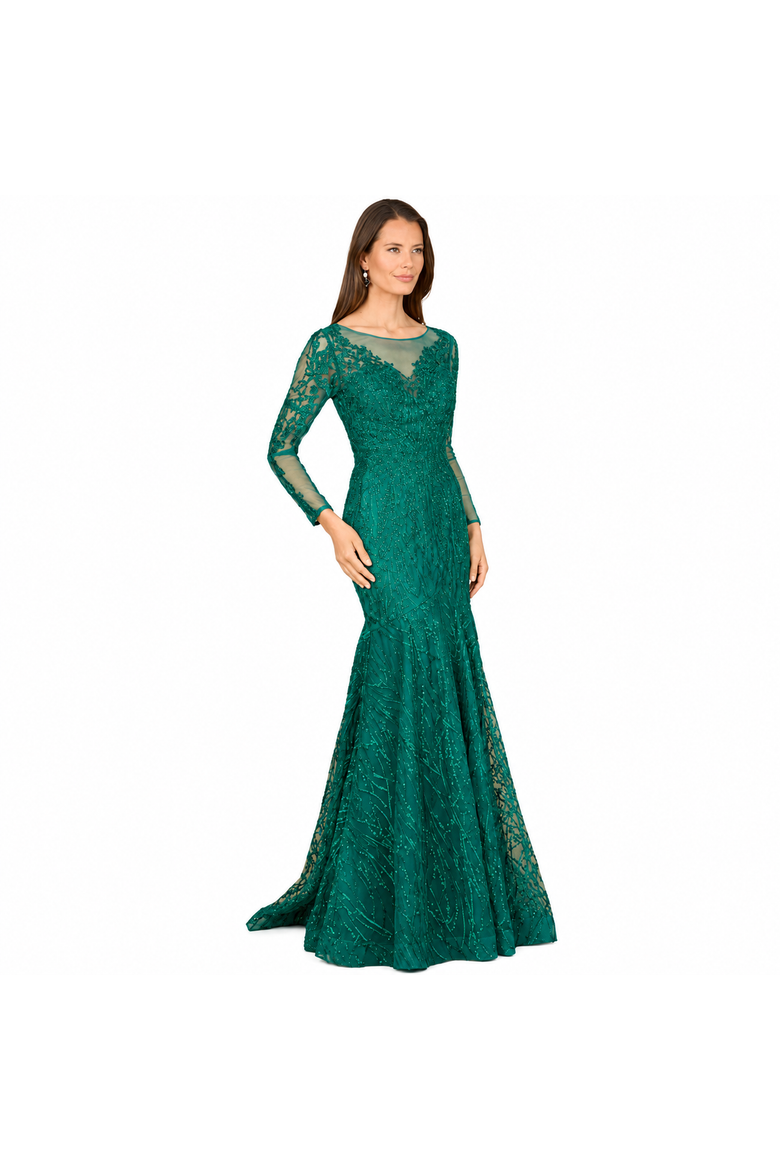 Beaded Faux-Wrap V-Neck Bridal Gown, Main, color, Green