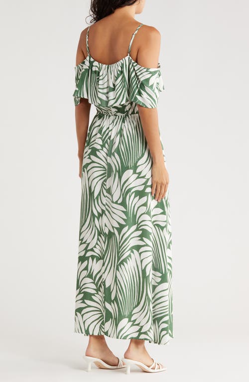 Area Stars Fan Print Cold Shoulder Maxi Dress In Green