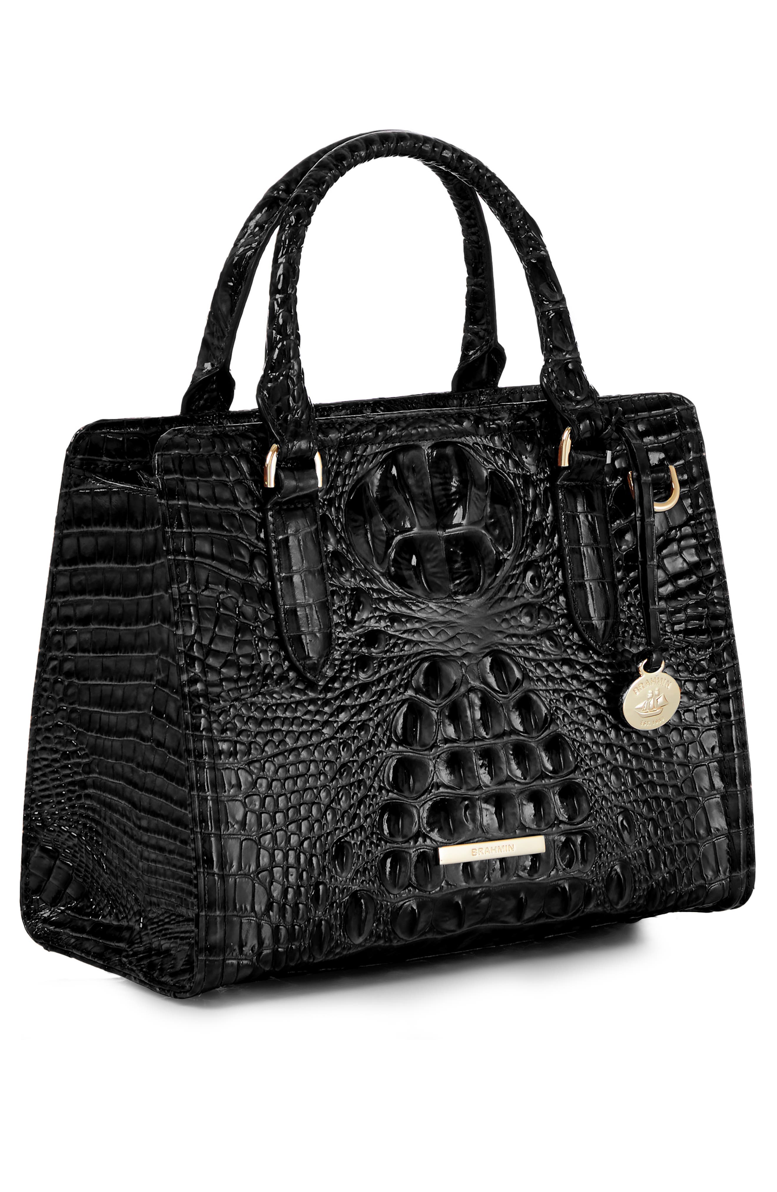 Brahmin Cami Croc Embossed Leather Satchel, Alternate, color, Black