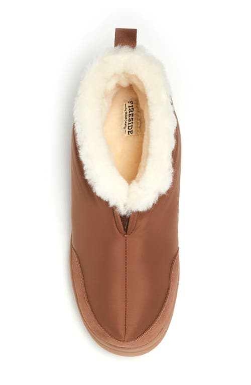 Fireside By Dearfoams Warm Up Water Resistant Genuine Shearling Lined Slipper In Brown