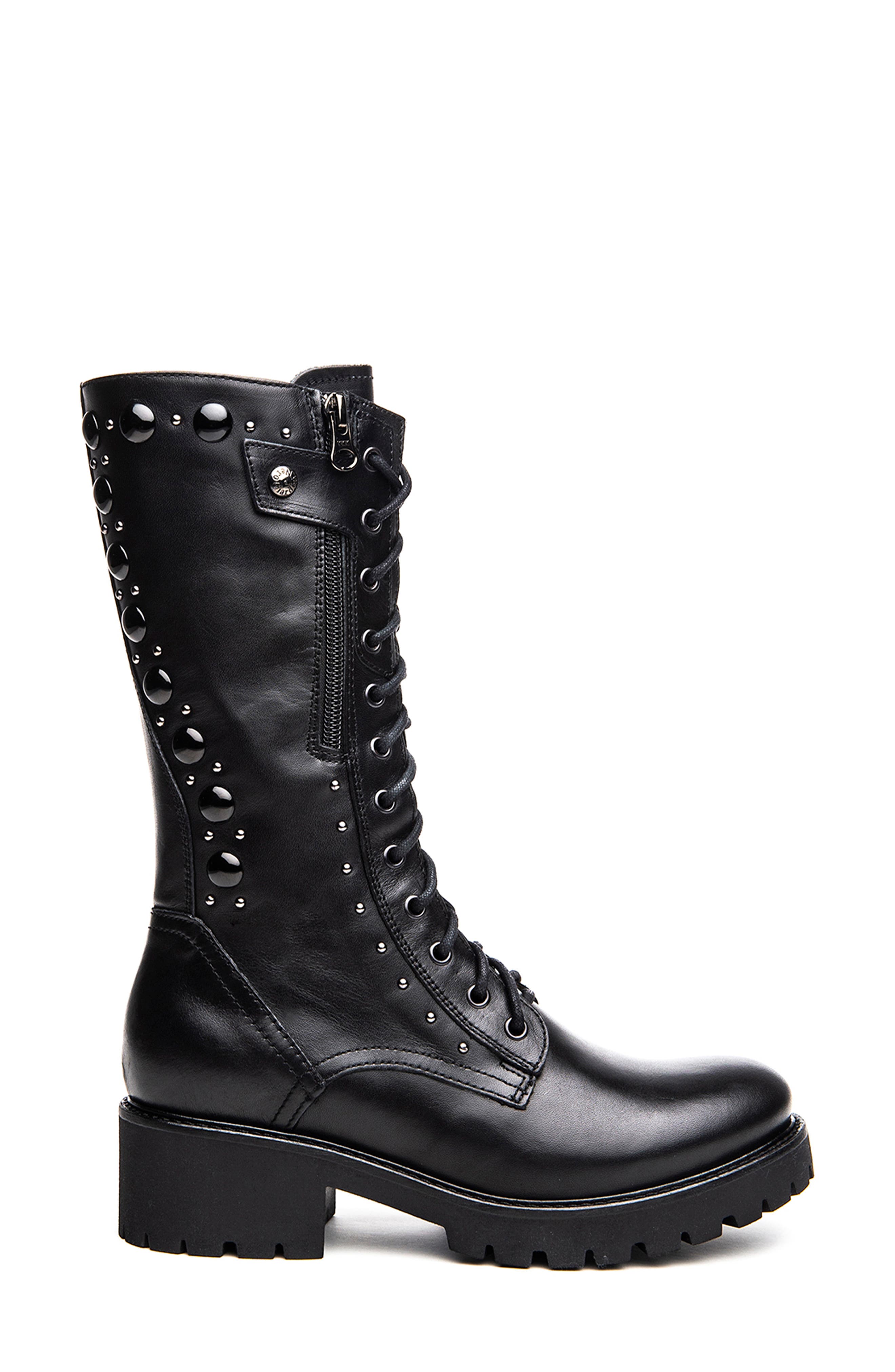 NeroGiardini Studded Leather Combat Boot, Alternate, color, 