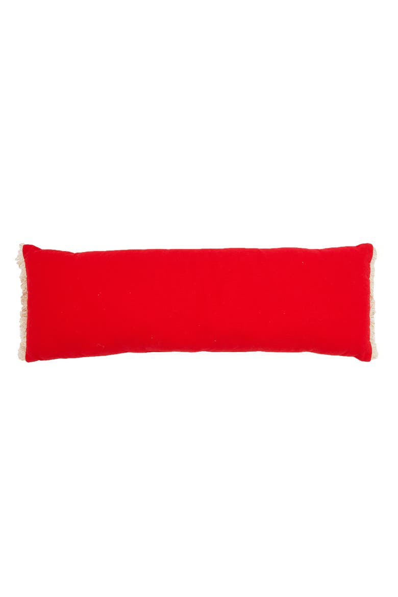 Embellished HO Botanical Fringed Christmas Lumbar Throw Pillow 30" x 10", Alternate, color, Red
