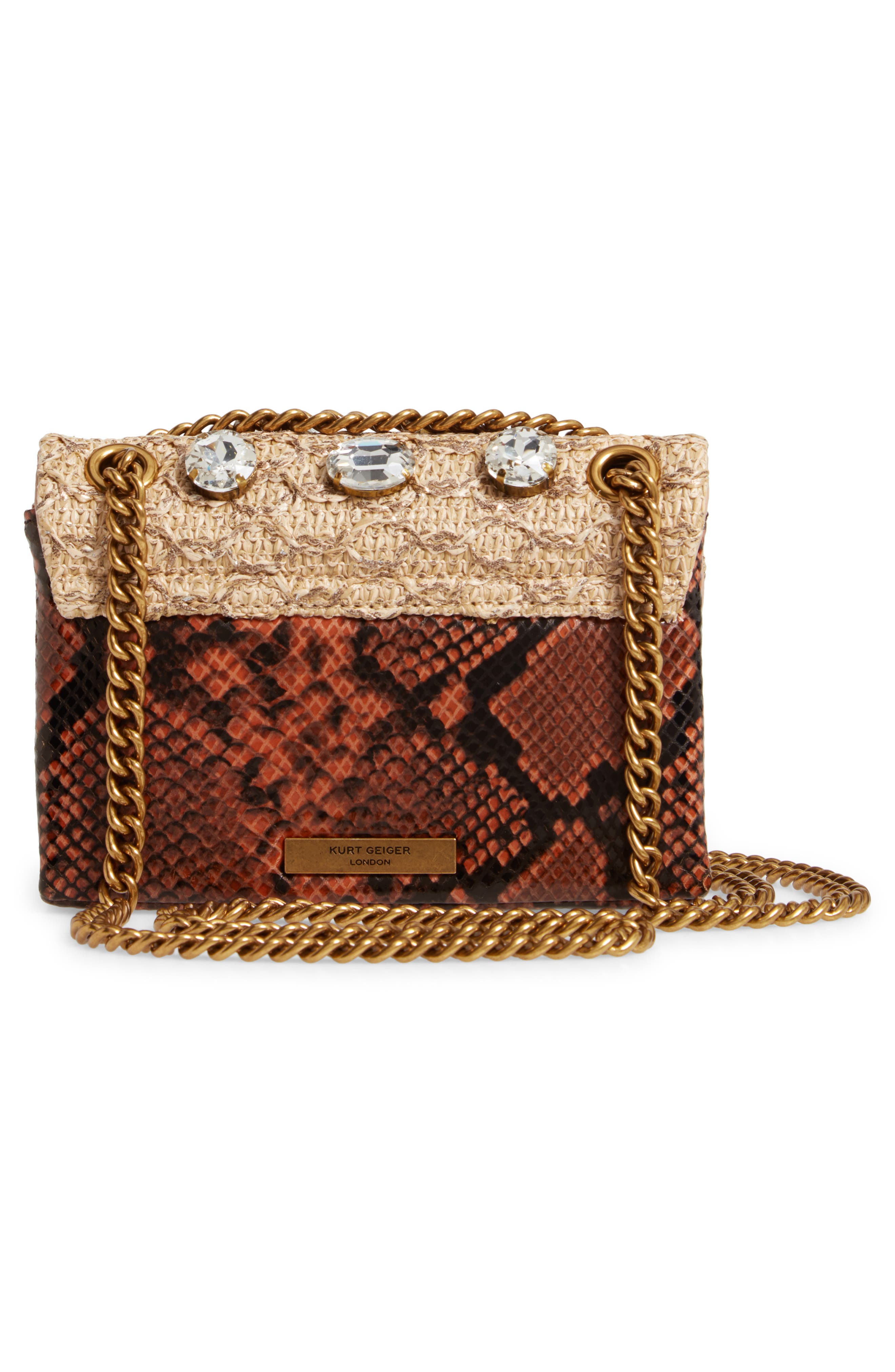Kurt Geiger London Mini Kensington Raffia & Snake Embossed Leather Crossbody Bag, Alternate, color, 