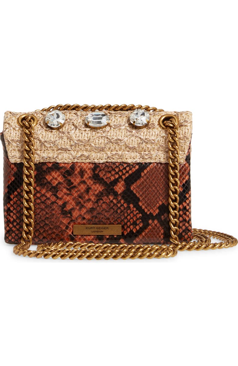 Kurt Geiger London Mini Kensington Raffia & Snake Embossed Leather Crossbody Bag, Alternate, color,
