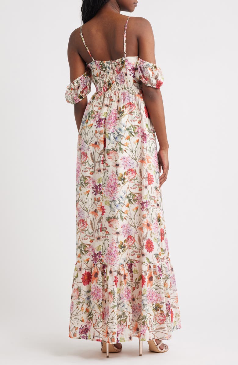 Lulus Panarea Floral Print Off the Shoulder Maxi Dress, Alternate, color, Multi Floral